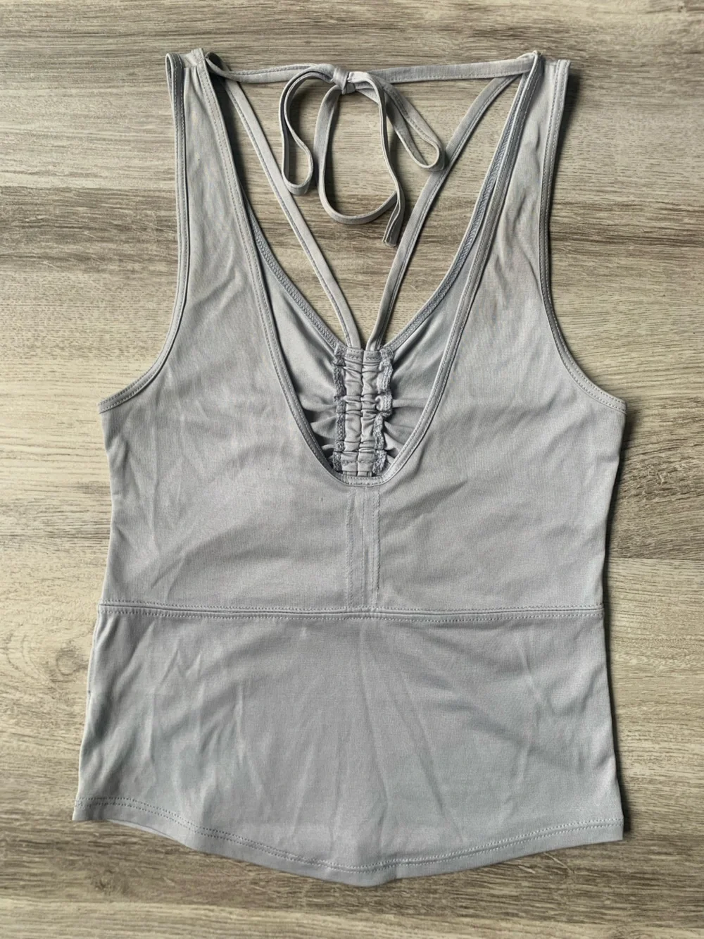 Free People Sugar Tank Top Strappy Keyhole Ruched Cami gray /silver XS